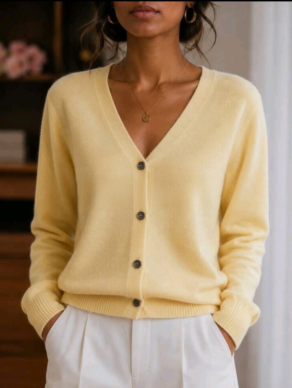 Butter Yellow Classic Cashmere Button Down Cardigan (Various Sizes)
